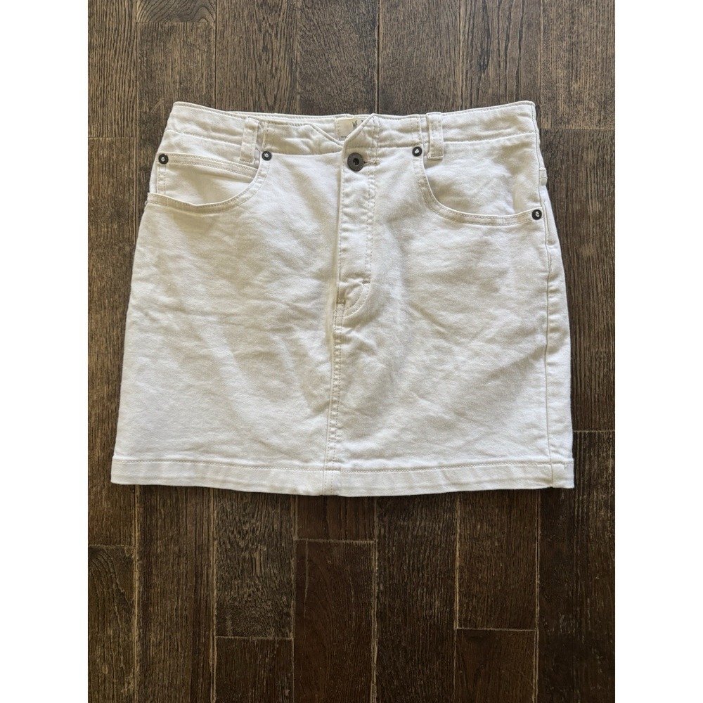 We The Free Mini Skirt Size 28 Soft White Denim Khaki Stretch